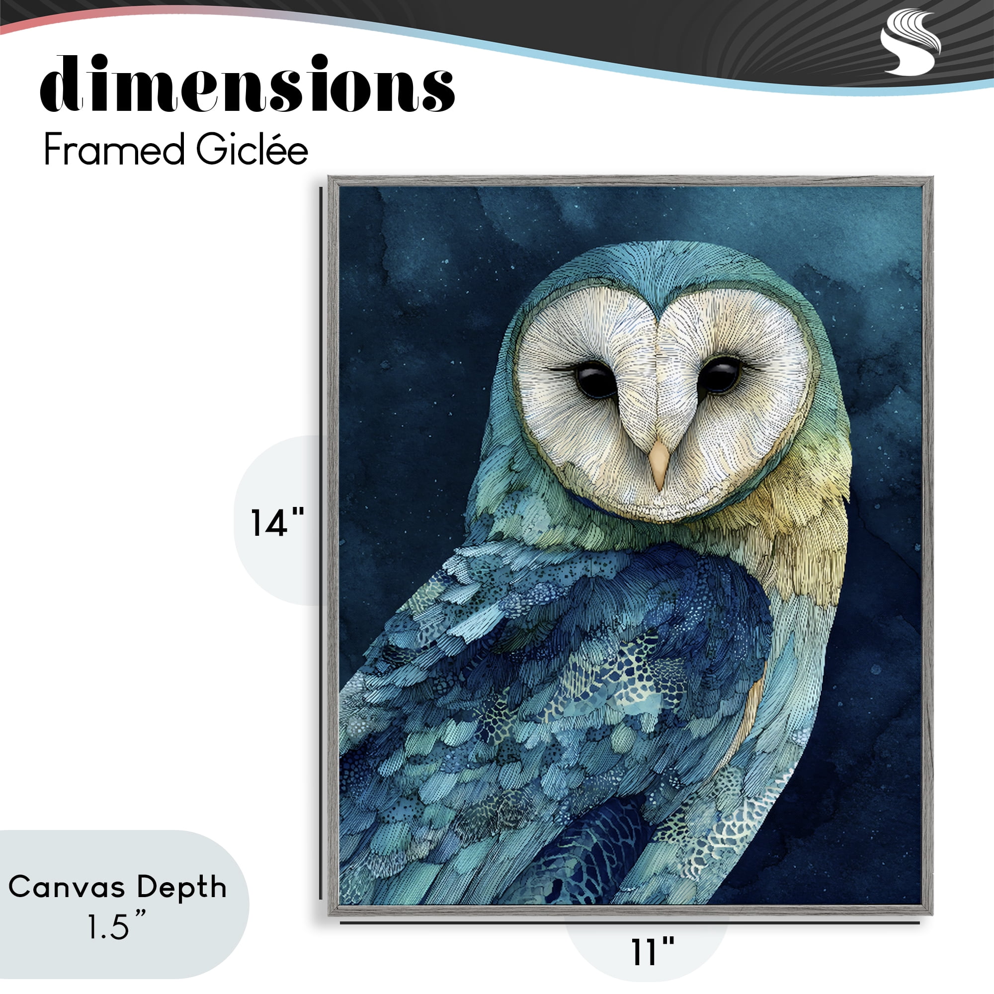 Stupell Industries Cerulean Blue Owl Gray Framed Giclee Art, design by Franklyn Gregory