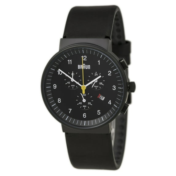 Braun Men's BN0035BKBKG Classic Black Dial Black Leather Strap Chronograph Watch
