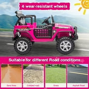 Dazone 12V Kids Ride on Jeep Car, Electric 2 Seats Off-road Jeep Ride on Truck Vehicle with Remote Control, LED Lights, MP3 Music, Pink