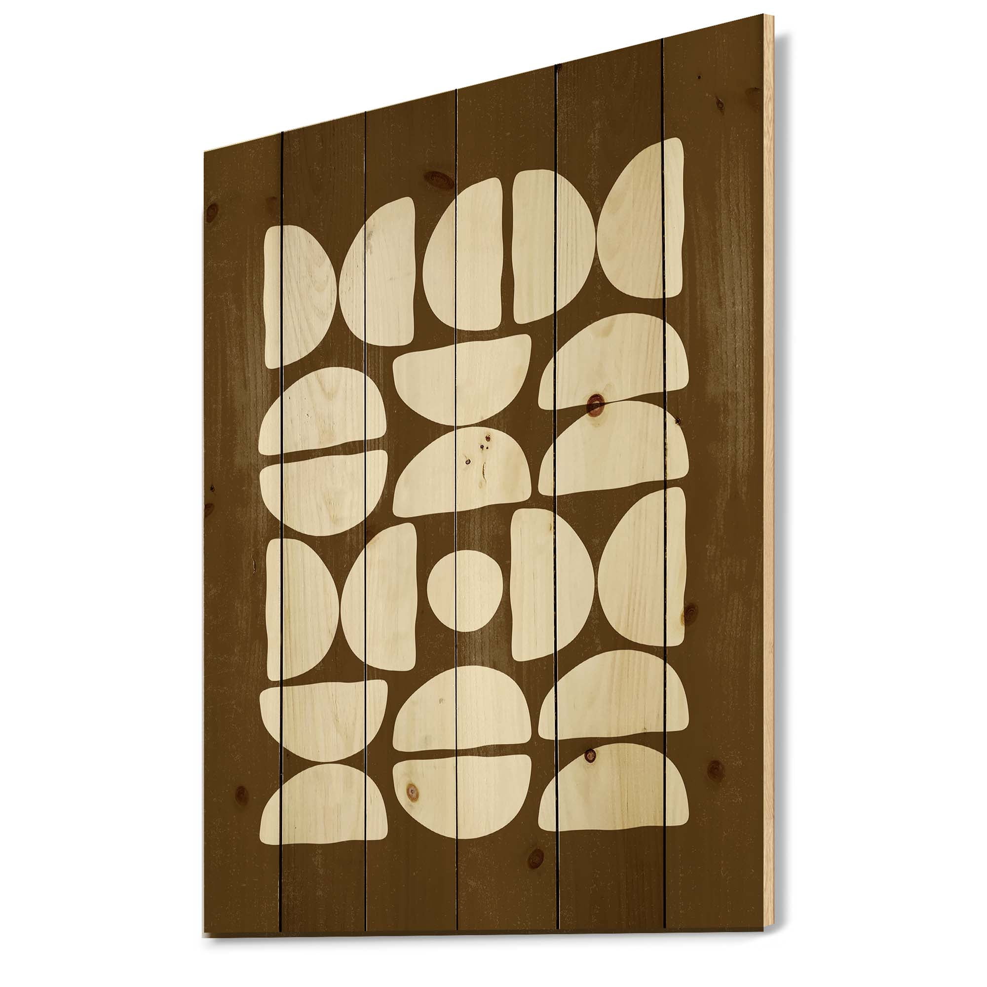 Designart 'Abstract Minimal Half Moons Composition' Modern Print on Natural Pine Wood
