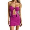 thumbnail image 3 of Faithtur Robe Moulante pour Femmes à Poitrine Croisée, Couleur Unie, Découpes, Sans Bretelles, Robe de Cocktail, Été, Fête, Boîte de Nuit, Dos Nu, Mini-Robe, 3 of 9