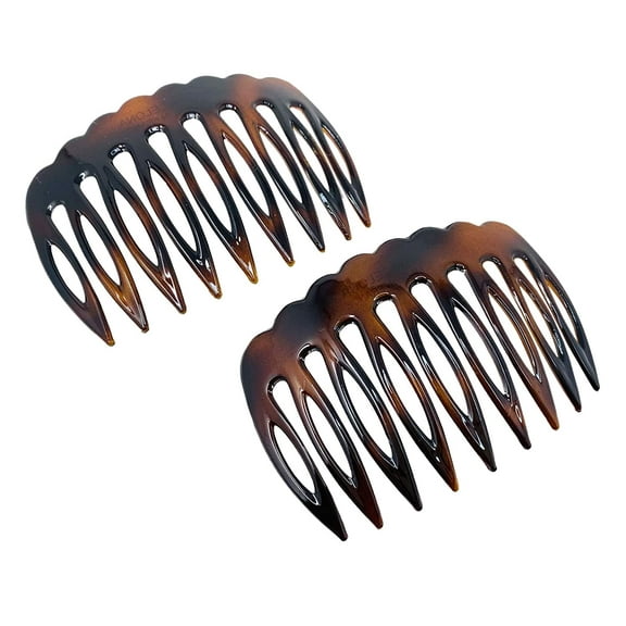 Parcelona French Scallop Edge Brown Small 9 Teeth Good Grip Hair Side Combs