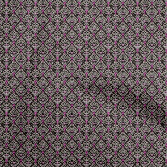 oneOone Polyester Spandex Black Fabric Damask Quilting Supplies Print Sewing Fabric By The Yard 56 Inch Wide