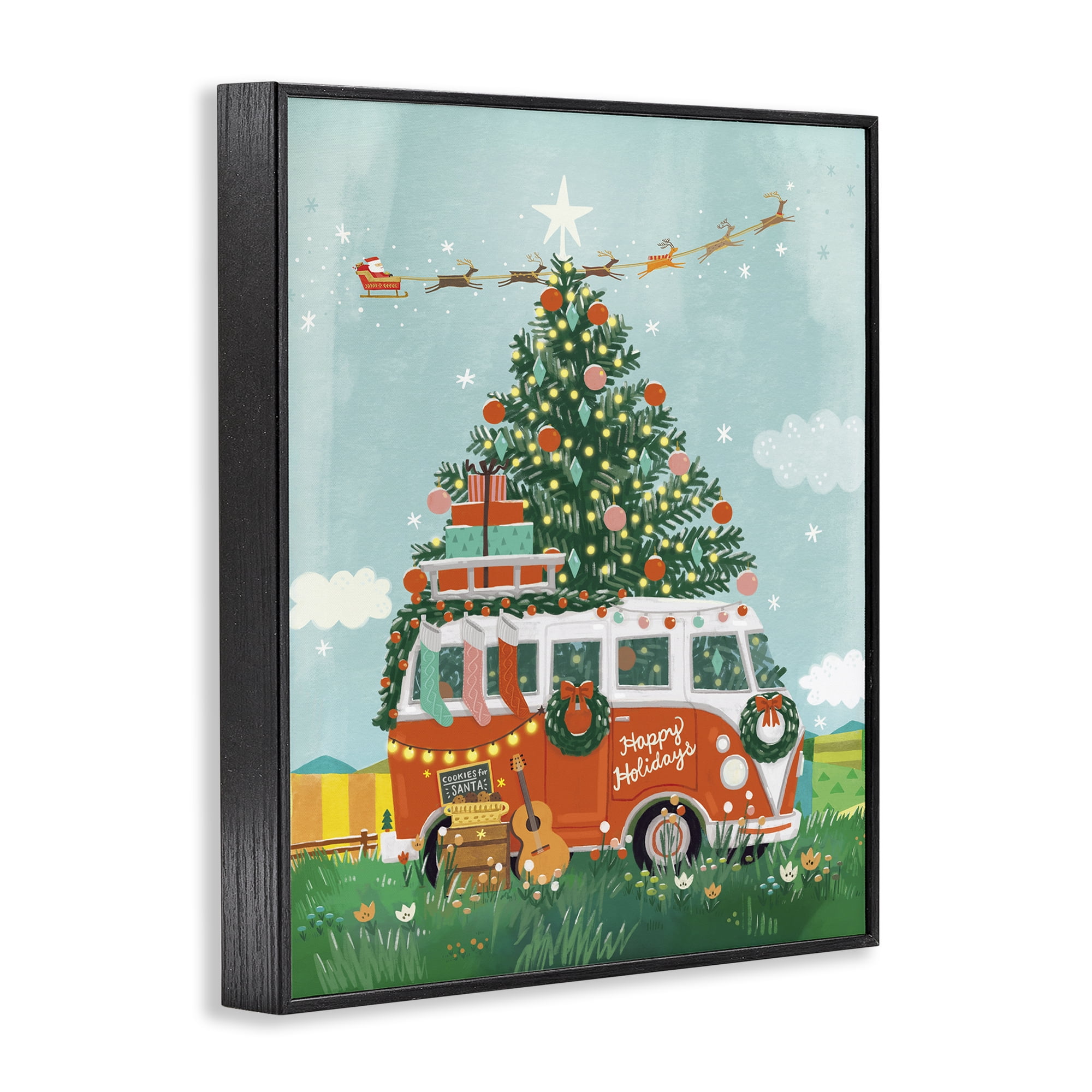Stupell Industries Christmas Van Hangout Holiday Painting Black Framed Art Prints Wall Art, 24 x 30