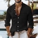 thumbnail image 1 of pstuiky hombres de manga larga, Camisa informal de manga larga con cuello alto y bolsillos para hombre, con botones y color liso top de hombre s, 1 of 8