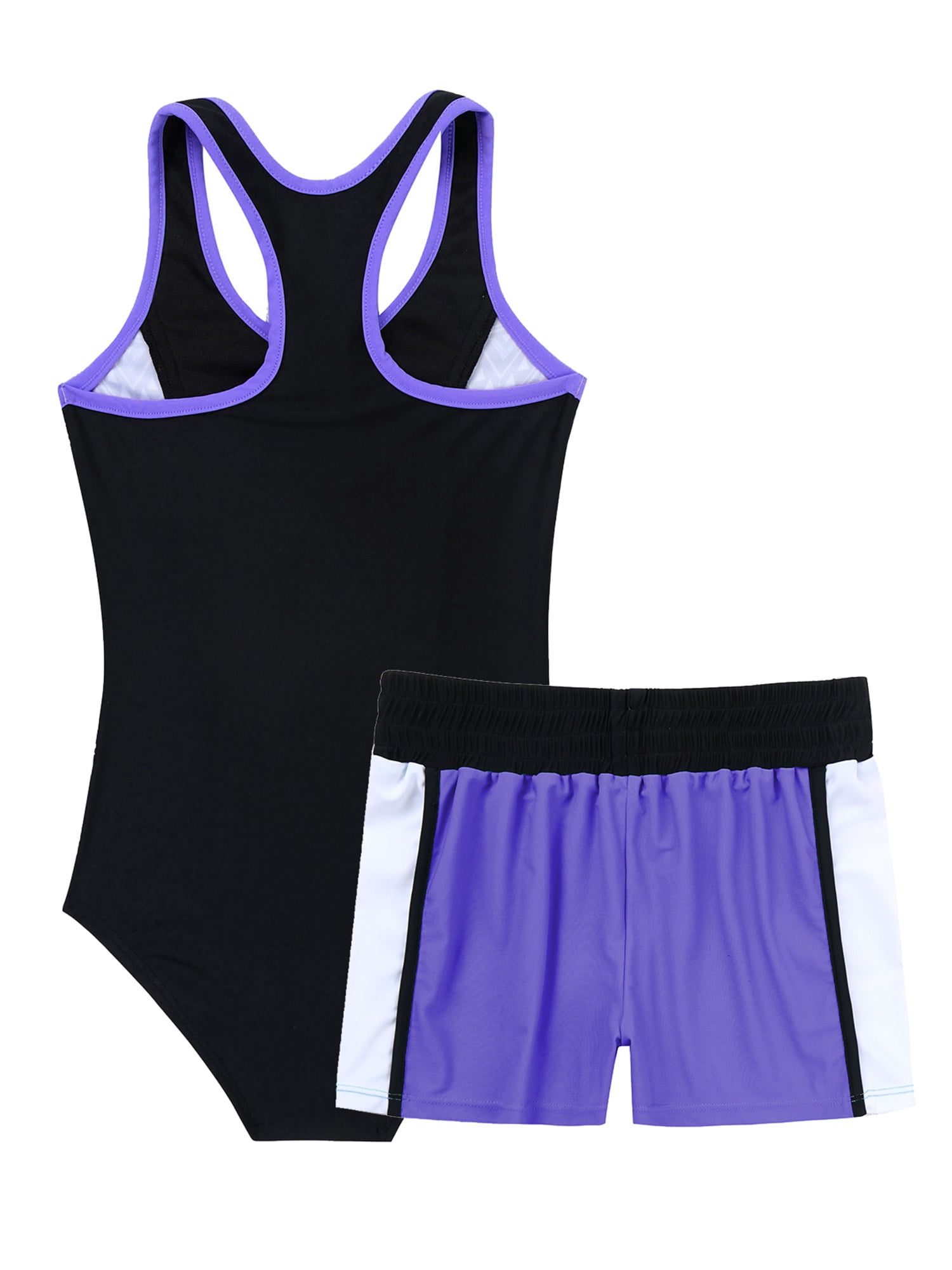 CHICTRY Girls 2-pc Printed Swimsuit Swimming Jumpsuit with Shorts Beachwear Purple 10
