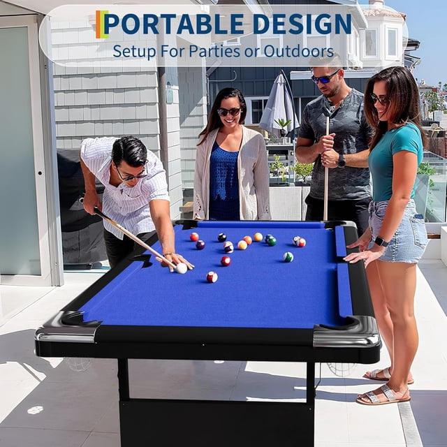 EDTara 6 Ft Billiards Table, Portable Foldable Pool Table, Pool Tables for Full Size, Includes Full Set of Billiard Balls, Cues, Chalk & Brush for Family Game Room