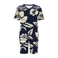 thumbnail image 5 of ZToonmas Women's Plus Size V Neck Short Sleeve Vintage Print Top and Elastic High Waist Bike Shorts 2 Piece Casual Loungewear Set, 5 of 5