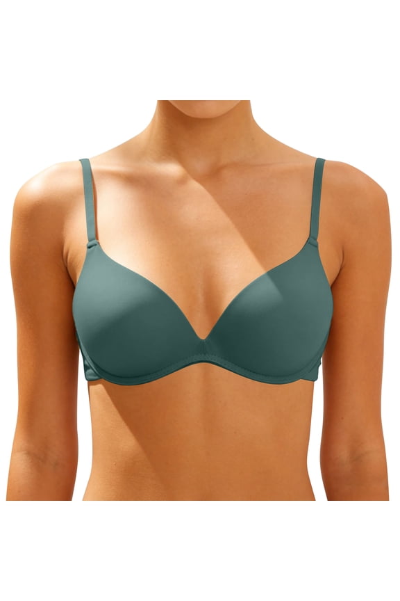 Womens Seamless T-Shirt Bra Underwire V Neck Plunge Green Everyday Lift Molded Cup Lightly Lined Soft Stretch Size 32 34 36 38,Size 32