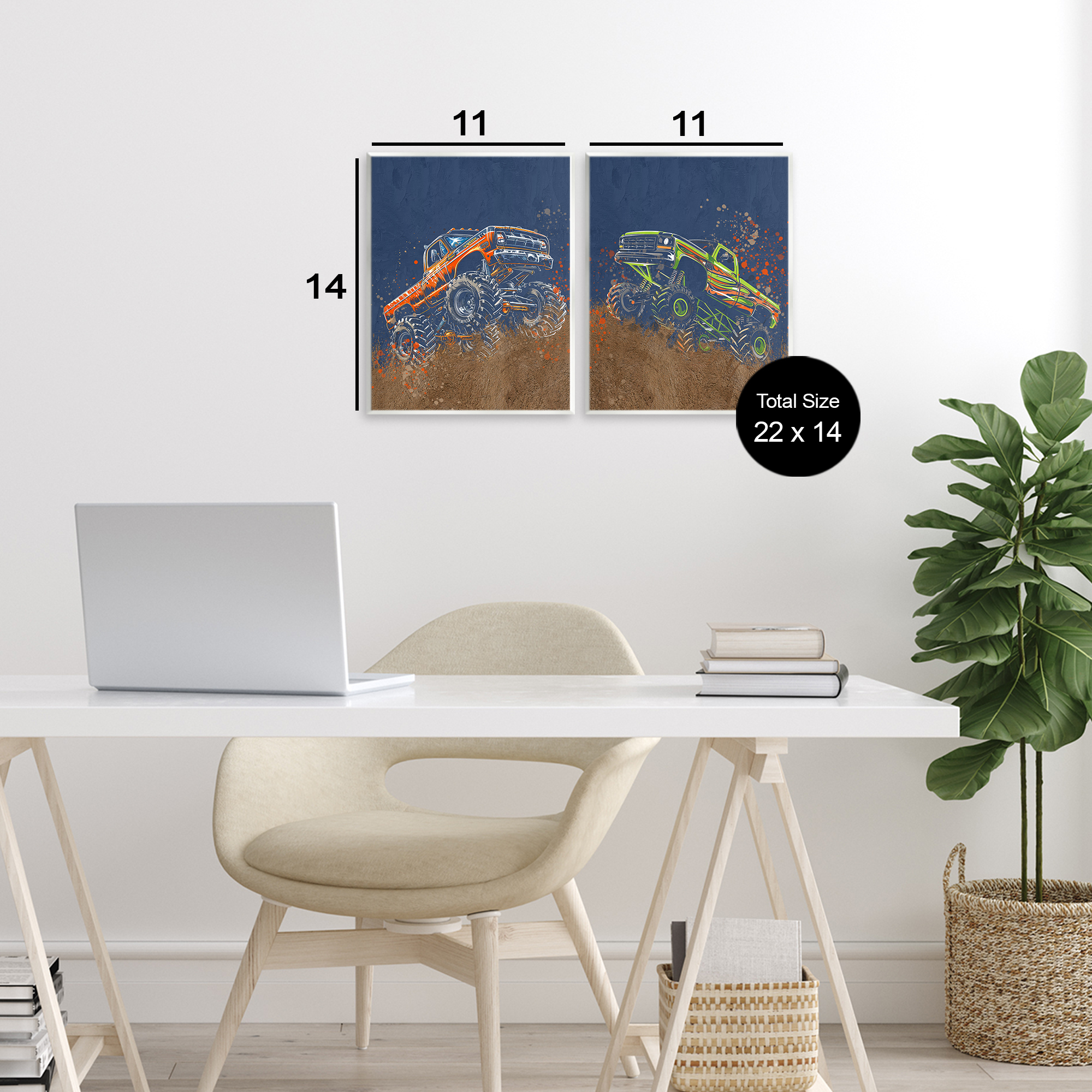 Monster Truck Jam 2 Piece Wall Plaque Art Set, design by Kim Allen