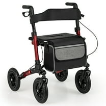 Giantex Walkers for Seniors w/Seat, 2 in 1 Folding Rolling Rollator Walker, Adult Mobility Walking Aid, Red