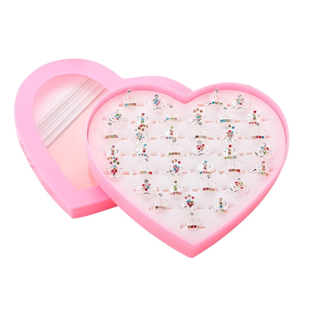 36PCS Kids Ring Set Rhinestone Adjustable Jewelry Ring Dress up Ring for Party