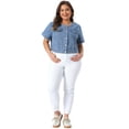 thumbnail image 3 of DARING DIVA Women's Plus Crew Neck Button Down Cropped Denim Vest 4X Light Blue, 3 of 6