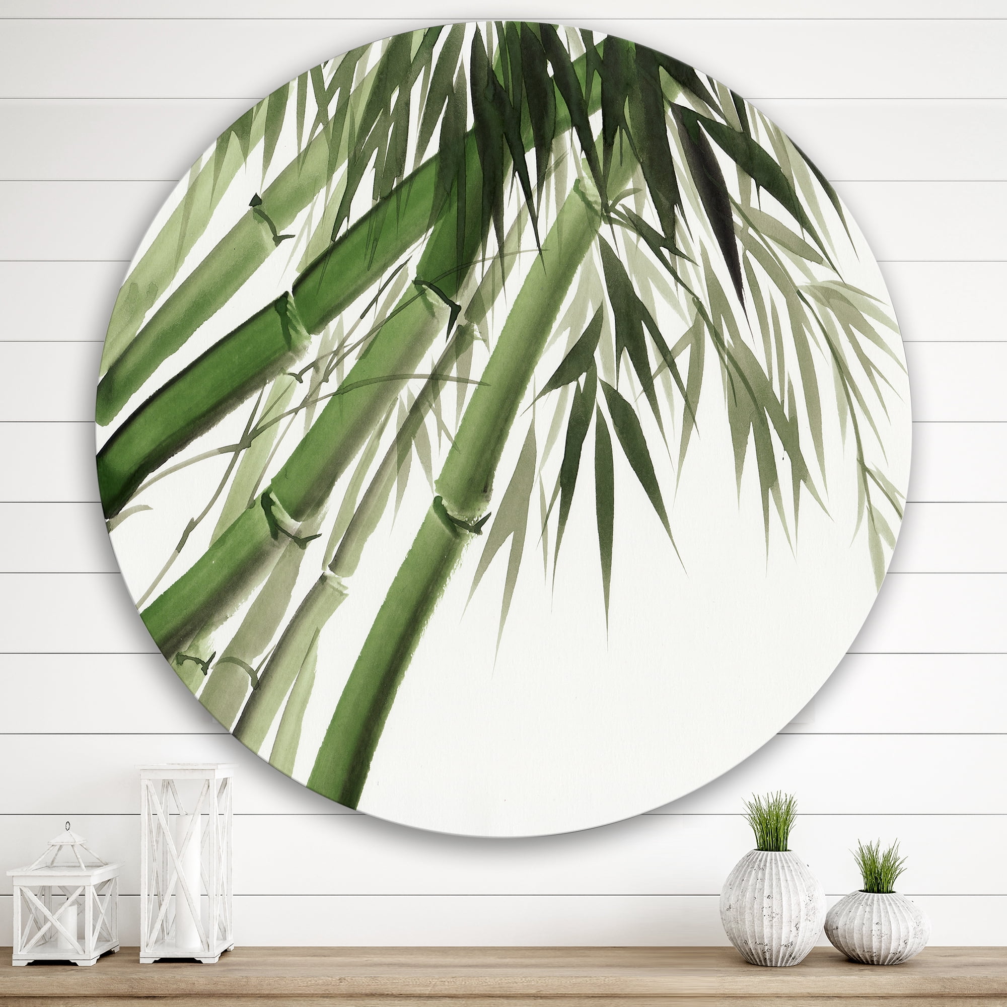 Designart 'Ancient Dark Green Bamboo' Traditional Circle Metal Wall Art 36x36 - Disc of 36