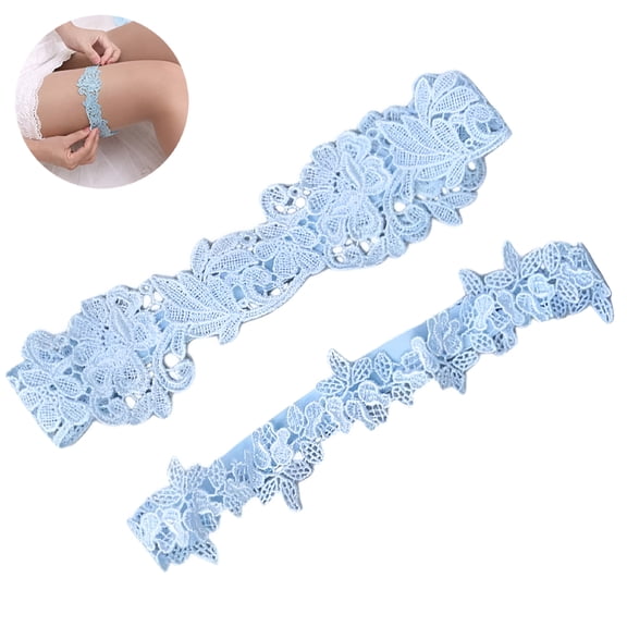 TELOLY Wedding Garter Set Lace Garters Belt Bride Women, Light Blue