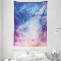 Navy and Blush Tapestry, Watercolor Style Starry Space Galaxy Nebula Abstract Cosmos Inspired, Wall Hanging for Bedroom Living Room Dorm Decor, 60W X 80L Inches, Blue Pink Salmon, by Ambesonne