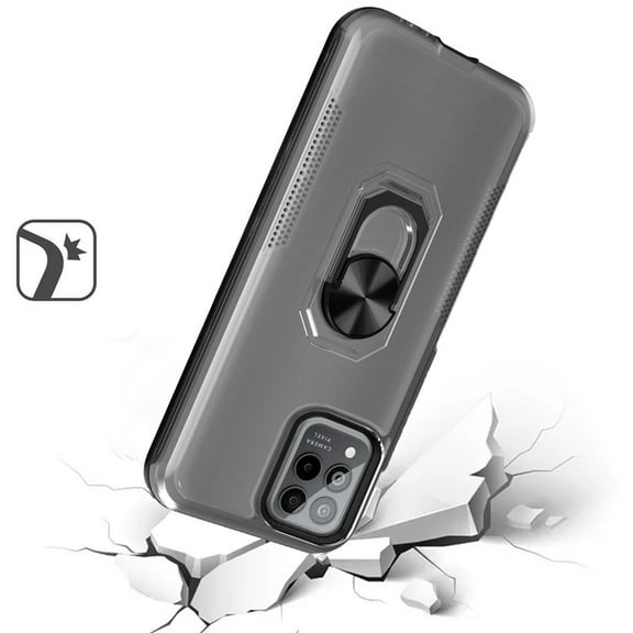 For Revvl 6X Pro 5G (T-Mobile) Clear Transparent Armor Rugged Defender Shockproof Hybrid with Ring Holder Stand Cover ,Xpm Phone Case [ Black ]