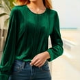 thumbnail image 7 of Velvet Dressy Tops Womens Crewneck Long Sleeve Pleated Elegant Casual Shirts Fall Party Solid Color Blouses (L, Green), 7 of 7