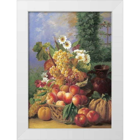Edward 18x24 White Modern Wood Framed Museum Art Print Titled - Still Life with Peaches