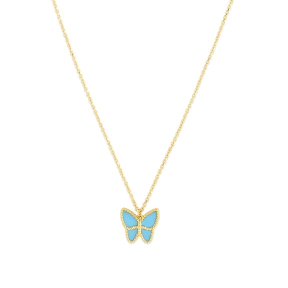 JewelStop 14k Yellow Gold Polished Finish 1.1mm Turquoise Paste Butterfly Cable Chain Necklace with Lobster Clasp - 18"