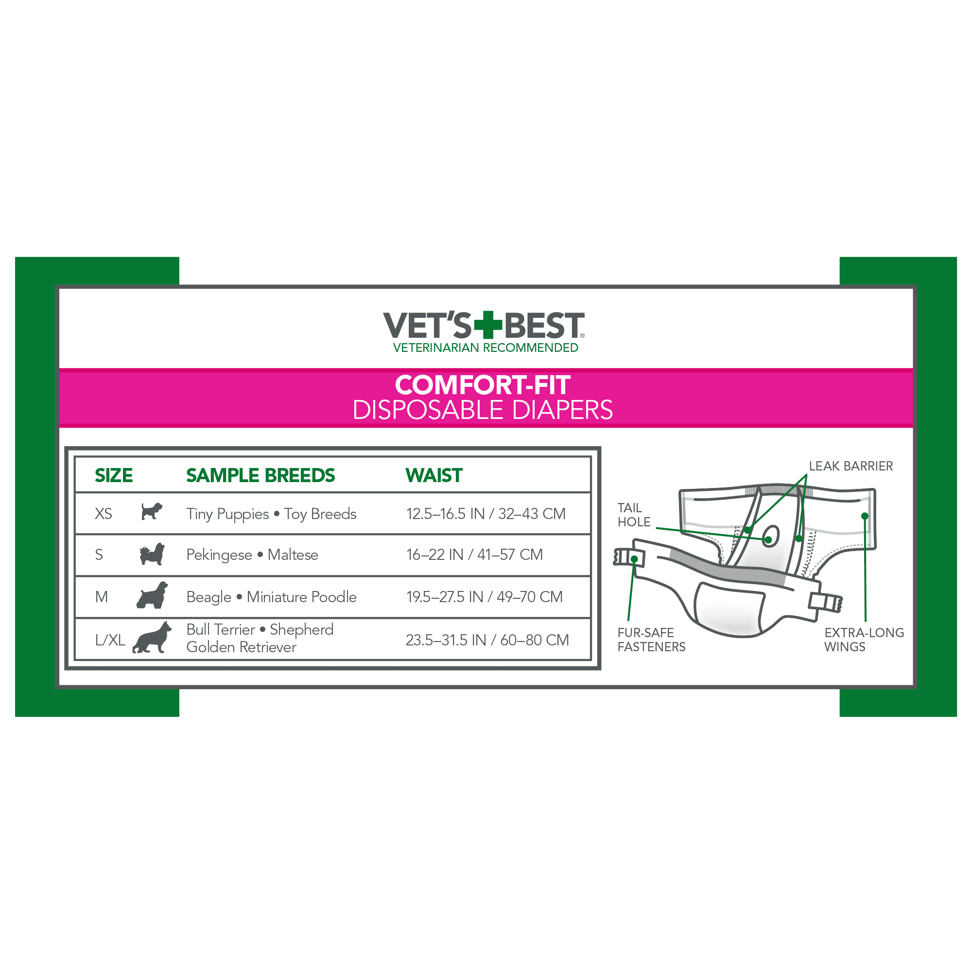 Vet's Best Comfort Fit Disposable Female Diapers for Dogs - Medium - 12 Count