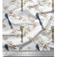 thumbnail image 3 of Soimoi White Heavy Satin Fabric Floral & Paradise Whydah Bird Printed Fabric 1 Yard 56 Inch Wide, 3 of 3