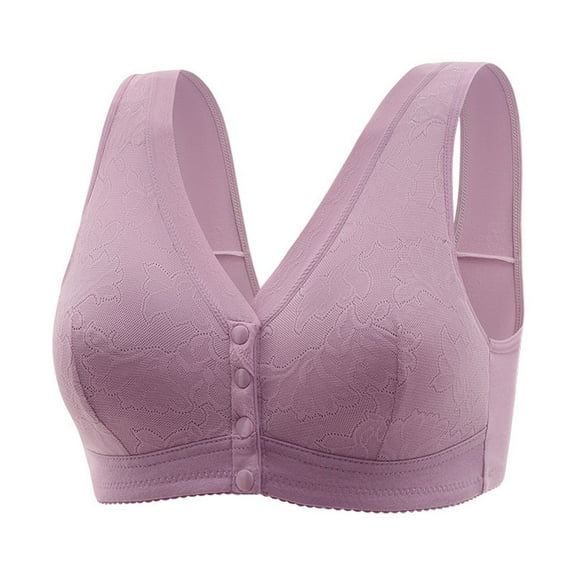 khonts,Women's Daisy Front Closure Support Bras No Underwire Push up Bra Full Coverage Everyday Bralettes for Older Women Purple 46