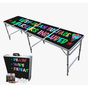 Portable Folding Table with PARTY PONG Graphic - Adjustable Length 8 ft or 4 ft Kids and Adult Party Table
