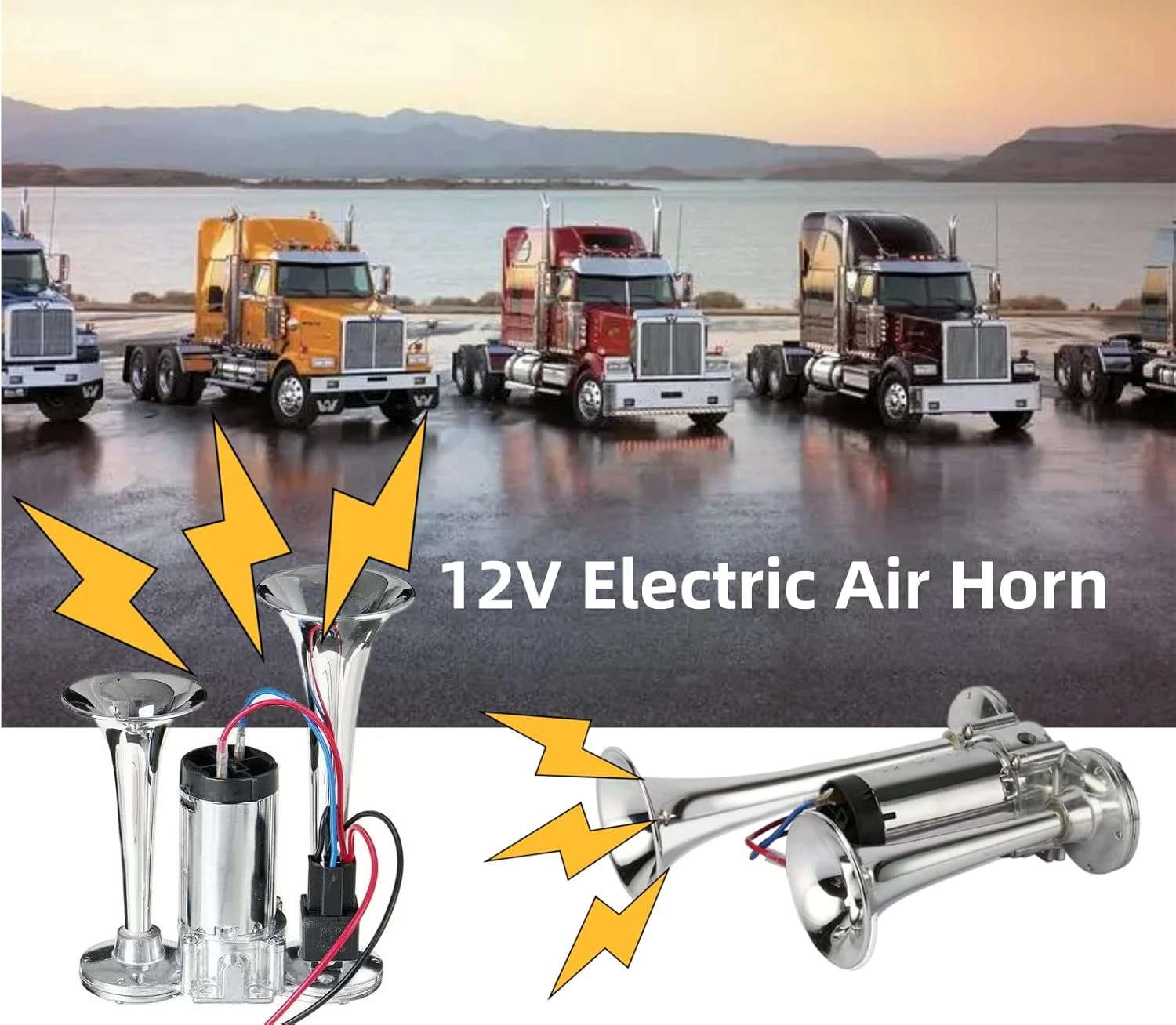 600DB Super Loud Dual Electric Train Horns for Trucks, Suvs, Cars, Boats & Motor