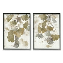 Stupell Industries Rustic Gingko Leaves Botanical & Floral Painting Black Framed Art Print Wall Art, 11 x 14, Set of 2