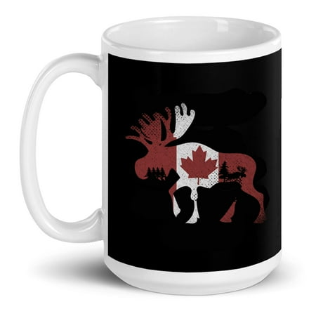 

Animal Moose Antlers Canadian Flag Maple Leaf Canada Gift Ceramic Mug 15oz (White;15oz)
