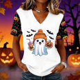 thumbnail image 2 of Qwertyu Womens Halloween Shirts Plus Size Funny Ghost Pumpkin Print Short Sleeve V Neck Halloween Tshirts Casual Cute Halloween Tops White S, 2 of 4