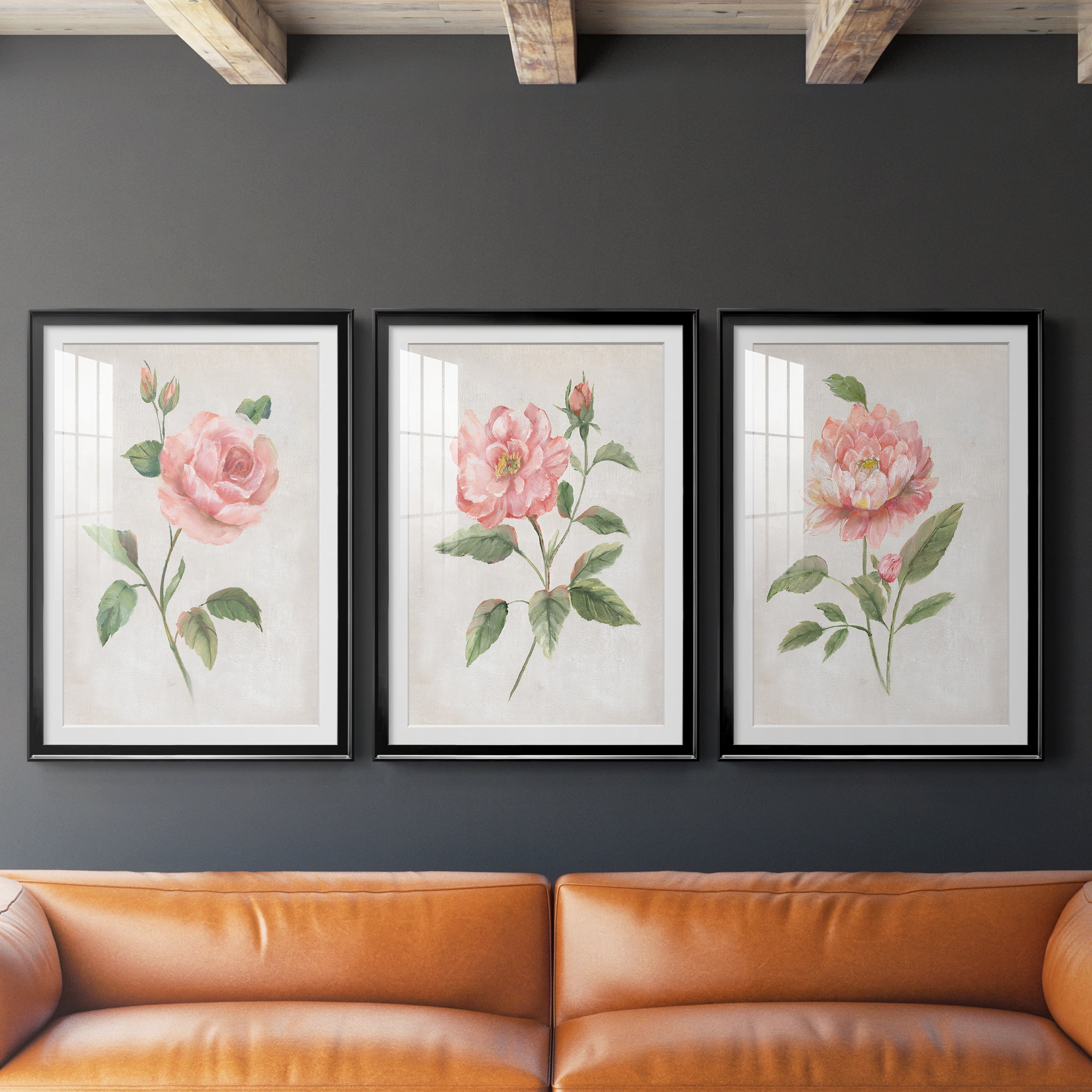 Grandiflora I Premium Framed Prints Set of 3 - Ready to Hang - 30.5 x 42.5 Each - Black Frame