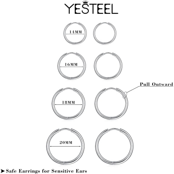 316L Surgical Steel Hoop Earrings, 6mm-20mm Huggie Earrings Men Hypoallergenic, Small Sleeper Mens Hoop Earring Cartilage Earring for Women 20G 18G