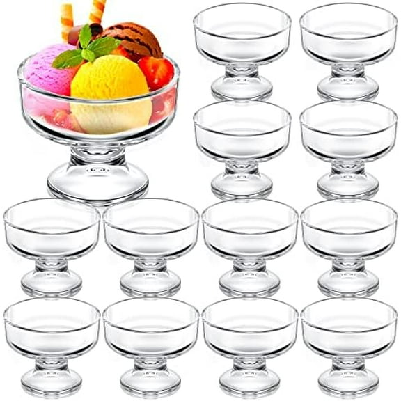 12Pcs Glass Ice Cream Bowls Set 9 oz Mini Dessert Bowls Small Clear Ice Cream Cups Parfait Sundae Trifle Bowl Footed Glass Dessert Cups Serving Dishes for Nuts Fruit Pudding Snack Cereal Party Favors