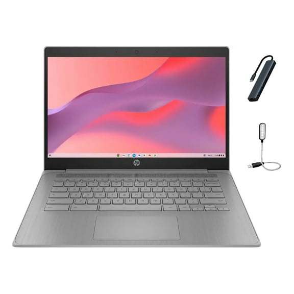 HP Chromebook 14” HD Laptop, Student and Business Laptop, Intel Celeron N4500, 4GB RAM, 64GB eMMC, Long Battery Life, HP Fast Charge, Chrome OS, Gray with Mazepoly Accessories