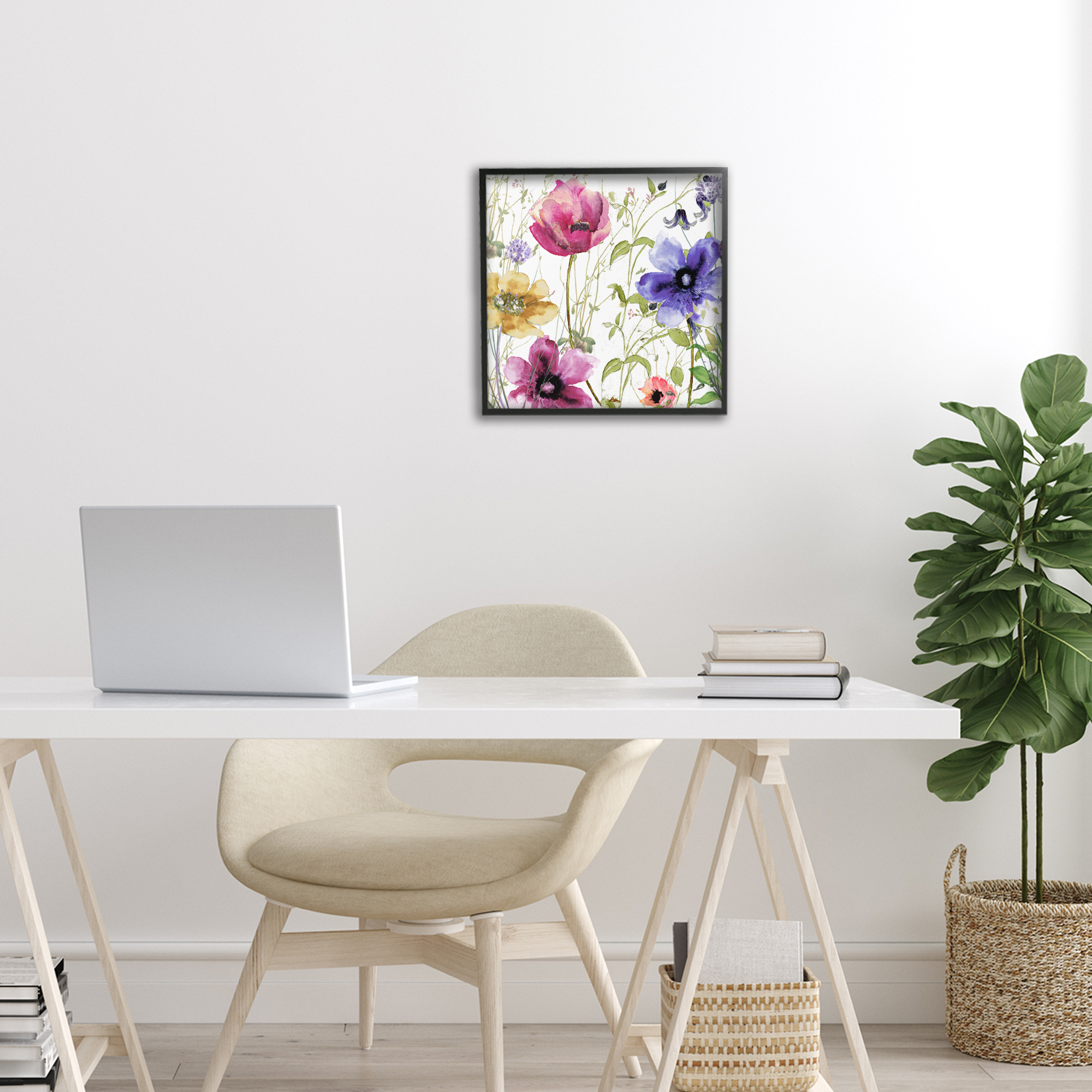 Botanical Spring Garden Blooms Black Framed Giclee Art, design by Sasha