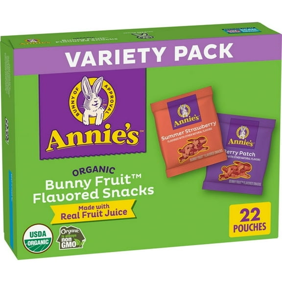 Annie's Organic Bunny Fruit Snacks, Variety Pack, Gluten Free Snack, 22 Count, 15.4 oz (Pack of 2)