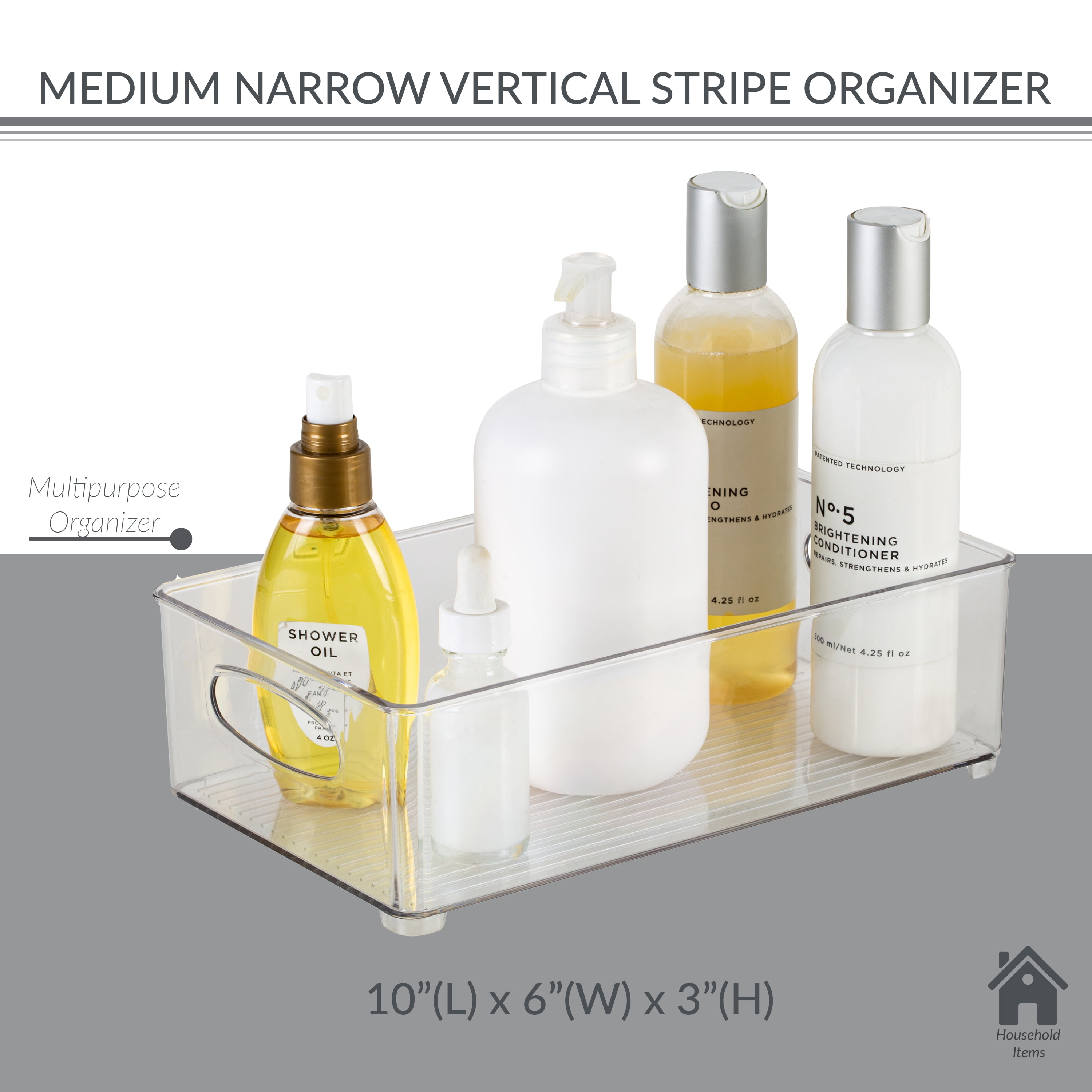 Simplify Medium 10" x 6" Vertical Stripe Cabinet Organizer, Clear
