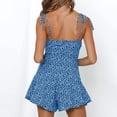 thumbnail image 3 of Womens Summer Boho Jumpsuits Wide Leg Overalls Floral Print Smocked Rompers Square Neck Short Jumpsuits Blue XL, 3 of 4