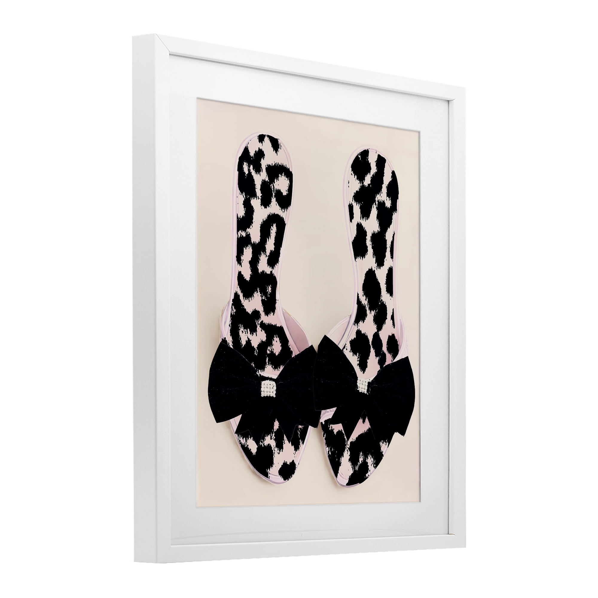 Cat Walk Spotted Shoes White Framed Print Under Glass, design by Annabelle Hall