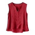 thumbnail image 4 of ManxiVoo V Neck Tank Top Top for Women Pleated Sleeveless Shirt Breathable Cotton Linen Blend for Layering Under Blazers and Cardigans XXL Size Red, 4 of 8