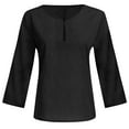 thumbnail image 4 of JINMGG Womens Tops,Women's Solid V-neck Button Casual Loose Fitting Cotton Linen Long Sleeved Top/shirt,Black S, 4 of 5