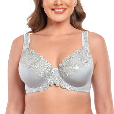 Women s Sexy Lace Embroidered Bras Full Coverage Unlined Underwire Plus Size Bra 42G