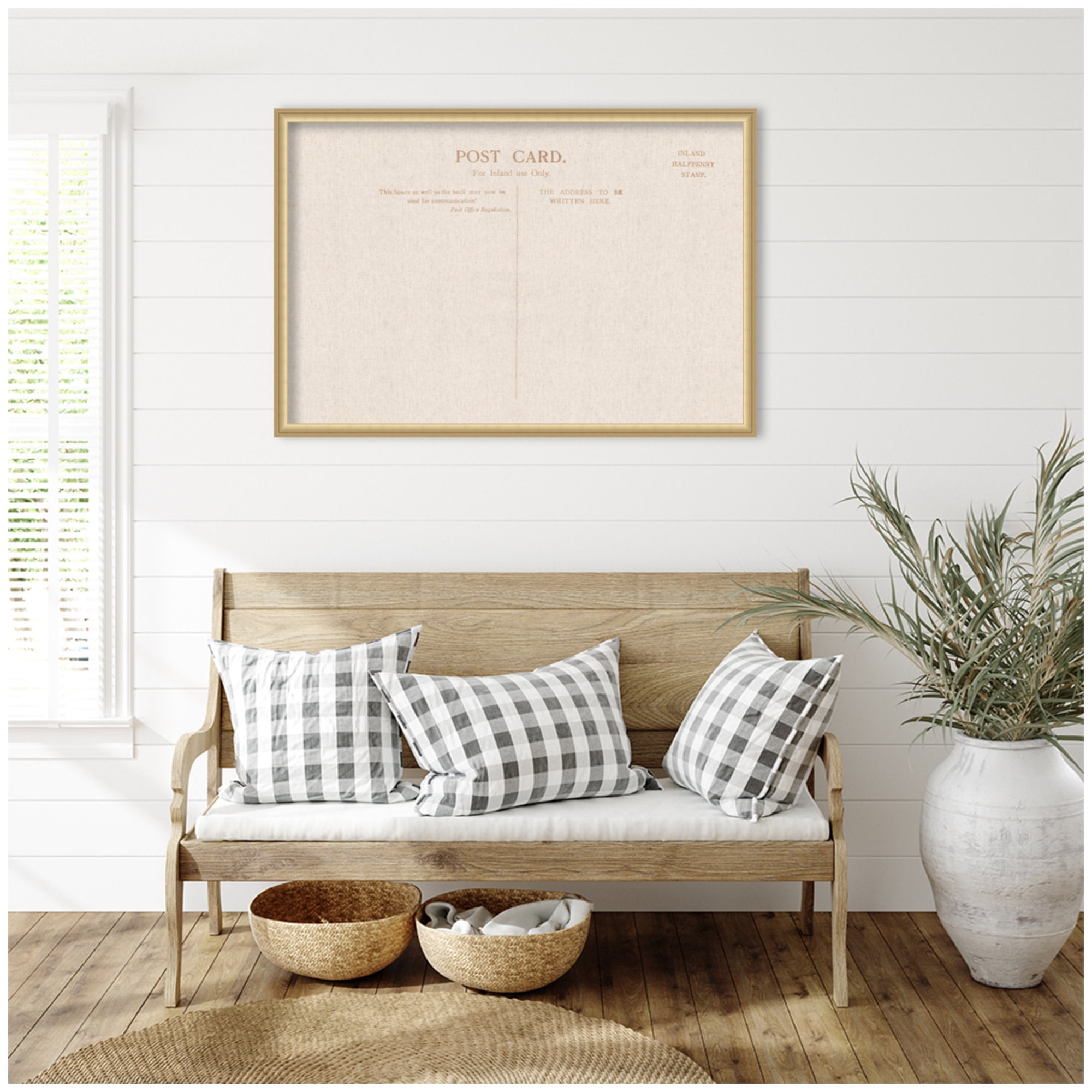 Kate and Laurel Framed Fabric Pinboard 38 x 26, Linen Vintage Post Card Printed Linen Classic Bulletin Board for Use as a Vision Board or Wall Organization, Florence Gold Frame
