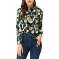 thumbnail image 6 of Allegra K Women's Casual Floral Puffy Long Sleeve Side Bow Tie Neck Tops, 6 of 7