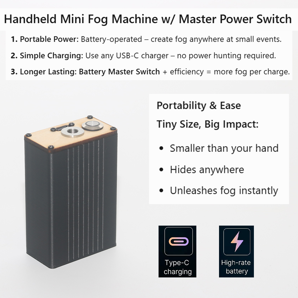Portable Smoke Machine with Remote Control - fog machine liquid Ideal for Photography, Outdoor Events, Parties, Stage Effects, Halloween, Weddings - Hand-held Fogger