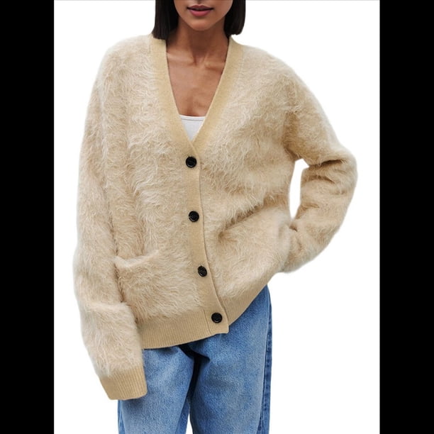 Cárdigan de para Mujer, Estilo Holgado, de Punto Cálido. Colorante de Avena M