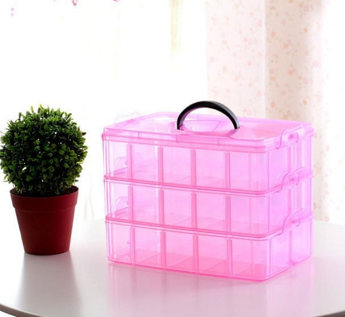 3-Tier Bead Organizer,Stackable Craft Storage Containers with 30 Compartments Dividers for Washi Tape, Kids Toy, Hair Accessories, Nail,Art Supplies, Fishing Tackle,Pink