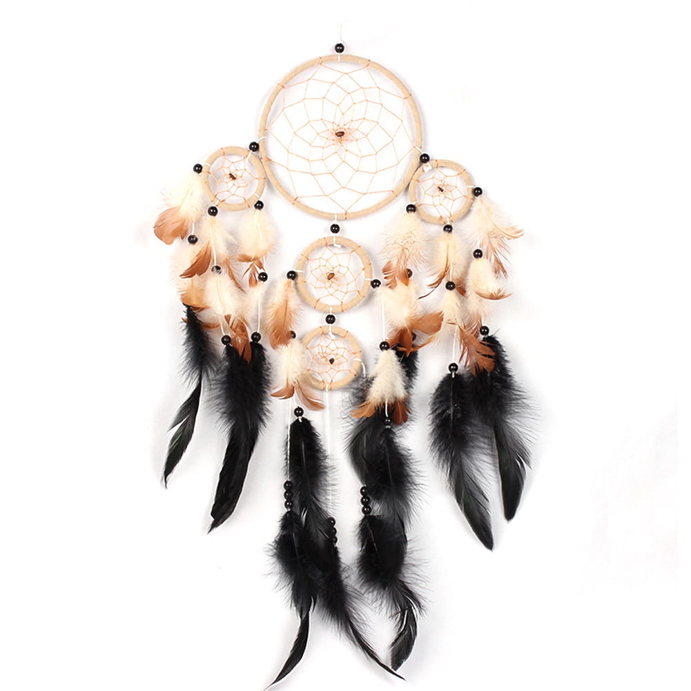 Handmade Dream Catcher Five Rings With Feathers Hanging Decorations Craft Gift 
